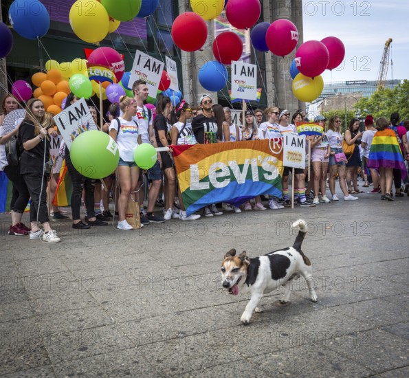 DEU Germany Germany Berlin Scenes of the Christopher Street Day CSD on a hot Saturday . Promotion at Levis