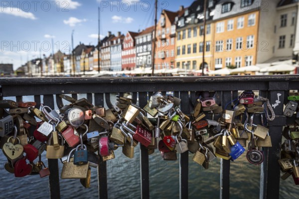 DEN Denmark Copenhagen Love locks on a bridge at the harbour