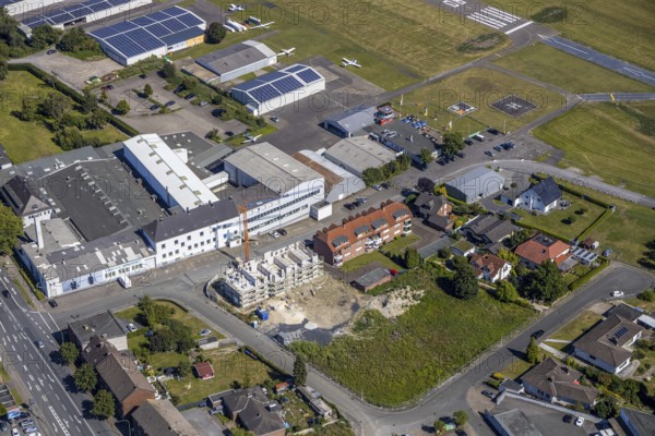 Aerial photo, construction area Seeburger Straße, airfield EDLH, Hamm, Ruhr area, North Rhine-Westphalia, Germany, DE, Europe, birds-eyes, view, aerial photograph, aerial photography, aerial photography, overview, bird's eye view, building, construction area, construction planning, building areas