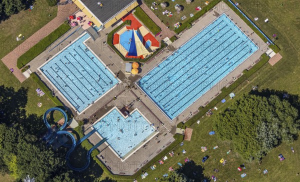 Aerial view, outdoor pool south, mountains, Hamm, Ruhr area, North Rhine-Westphalia, Germany, DE, Europe, birds-eyes, view, aerial photography, aerial photography, aerial photography, overview, overview, bird's eye view, outdoor pool, south, leisure, swimming, sports, fitness, water