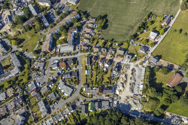 Aerial view, construction work on Dresdener Straße, Bockheideweg, Herringen, Hamm, Ruhr area, North Rhine-Westphalia, Germany, DE, Europe, birds-eyes view, aerial photography, aerial photography, overview, bird's eye view