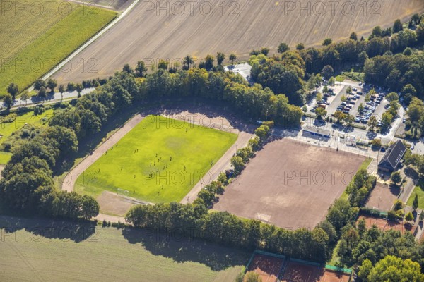 Aerial view, Selbachpark, sports field, Hamm, Ruhr area, North Rhine-Westphalia, Germany, DE, Europe, football pitch, football stadium, football club, aerial view, aerial photography, aerial photography, sports, sports facilities, sports field 1. FC Pelkum e.V., sports facility, stadium, overview, bird's-eye view, overview