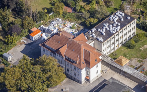 Aerial view, Arnold-Freymuth-Schule, extension new building at the school, Herringen, Hamm, Ruhr area, North Rhine-Westphalia, Germany, An der Falkschule, construction site, construction project, construction site, education, educational institution, DE, Europe, property tax, real estate, capacity requirement, teaching institute, aerial view, aerial photography, aerial photography, new building, school, overview, bird's eye view, residential complex, living and living, residential area, residential buildings, housing estate, birds-eyes view, former Falkschule, overview