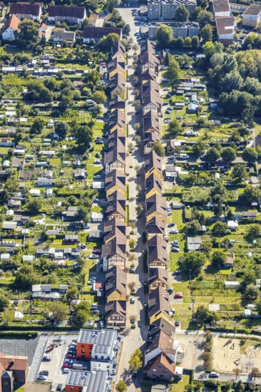 Aerial view, mining estate Wiescherhöfen, terraced housing estate Robertstraße, Wiescherhöfen, Hamm, Ruhr area, North Rhine-Westphalia, Germany, DE, Europe, shapes and colours, property tax, real estate, aerial view, aerial photography, aerial photography, multi-family houses, apartment buildings, terraced houses, overview, bird's-eye view, housing estate, housing and living, residential area, residential buildings, quality of living, residential quarter, housing estate, birds-eyes view, overview