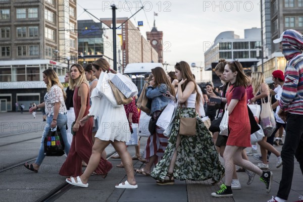 DEU Germany Germany Berlin A British school class walks across Alexanderplatz
