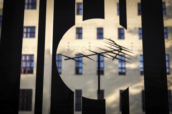DEU Germany Germany Berlin The symbol of a television aerial on a glass façade in front of the Communications Museum