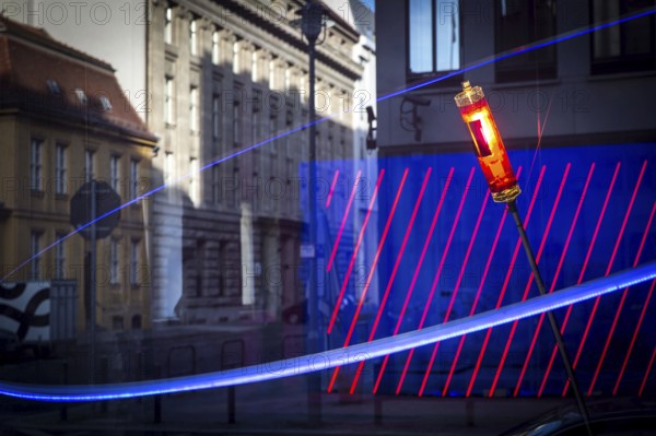 DEU Germany Germany Berlin The light installation Spatial Radiation by artist Moritz Wermelskirch in a room in Mitte