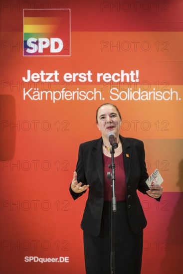 DEU Germany Germany Berlin Raising the rainbow flag with Petra Nowacki and SPD General Secretary Hubertus Heil in front of the SPD headquarters, the Willy Brandt House, four days in front of CSD