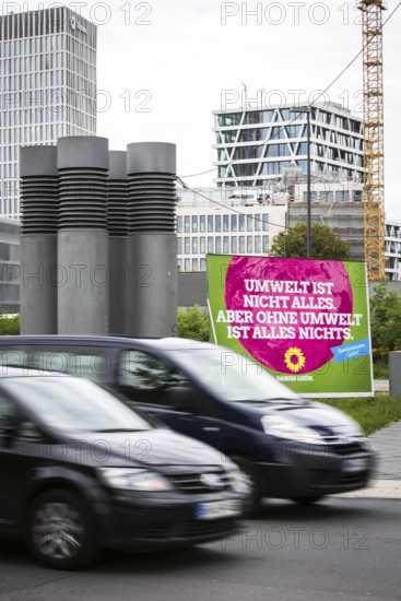 DEU Germany Germany Berlin A Green Party election poster in front of the main railway station and Total Tower