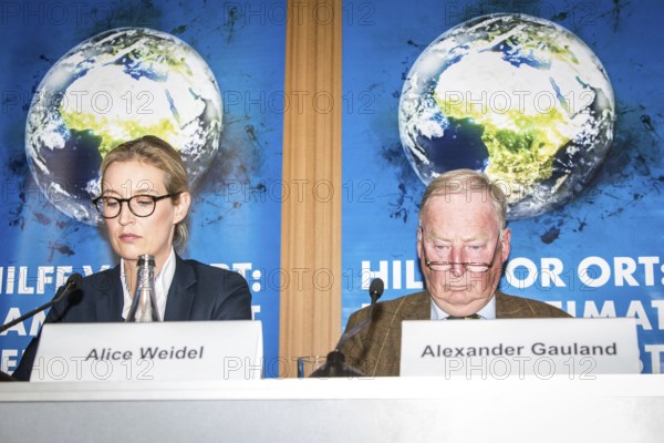 DEU Germany Germany Berlin The AFD's leading candidates Alexander Gauland and Alice Weidel during a press conference on asylum and development policy