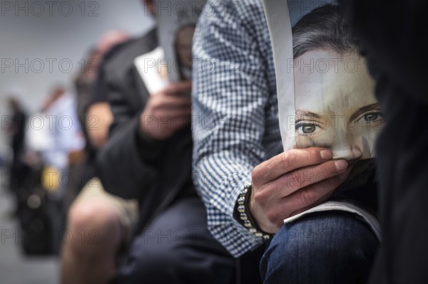 DEU Germany Germany Berlin Election event of the Alternative for Germany AFD with Beatrix von Storch with the British founder of the UKIP party Nigel Farage. The audience reads a newspaper with a portrait of Alice Weidel