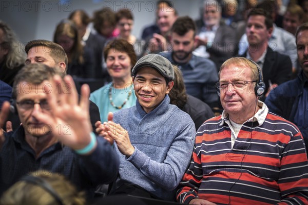 DEU Germany Germany Berlin Election event of the Alternative for Germany AFD with Beatrix von Storch with the British founder of the UKIP party Nigel Farage. Audience applauds