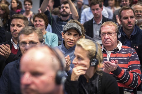 DEU Germany Germany Berlin Election event of the Alternative for Germany AFD with Beatrix von Storch with the British founder of the UKIP party Nigel Farage. Audience applauds