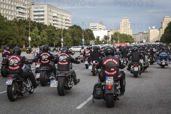 DEU Germany Germany Berlin Motorbike parade in protest against the ban on the public wearing of Hells Angels symbols on Karl-Marx-Allee