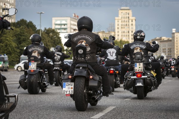 DEU Germany Germany Berlin Motorbike parade in protest against the ban on the public wearing of Hells Angels symbols on Karl-Marx-Allee