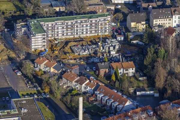 Aerial view, construction site of the new Widumer Höfe building, the future retirement home of the St. Elisabeth Group, Sodingen, Herne, Ruhr area, North Rhine-Westphalia, Germany
