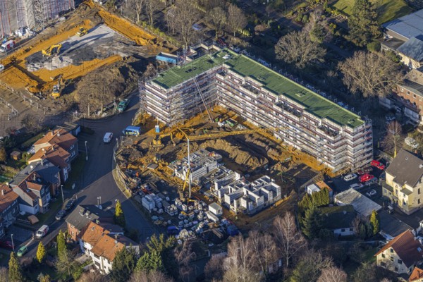 Aerial view, construction site of the new Widumer Höfe building, the future retirement home of the St. Elisabeth Group, Sodingen, Herne, Ruhr area, North Rhine-Westphalia, Germany