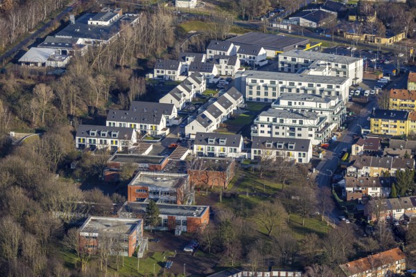 Aerial view, construction site of new housing estate Jürgens Hof, Am Fischergraben, Horsthausen, Herne, Ruhr area, North Rhine-Westphalia, Germany