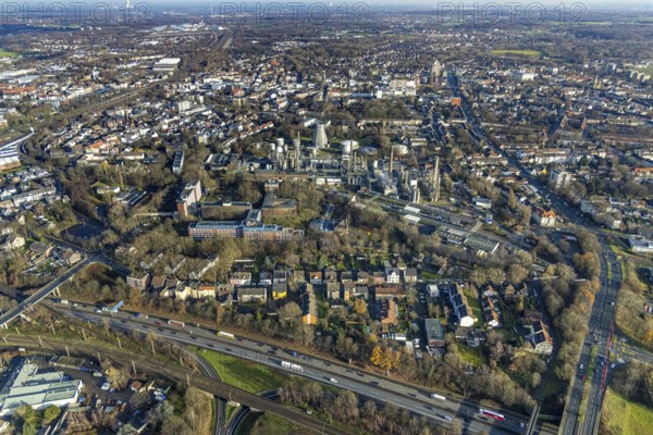Aerial view, chemical plant Ineos Solvents Germany, RAG AG, Herne-Mitte, Herne, Ruhr area, North Rhine-Westphalia, Germany, DE, Europe, commercial enterprises, commercial area, commercial park, commercial location, commercial use, industrial area, industrial building, industrial location, aerial photograph, aerial photography, aerial photography, overview, bird's-eye view, birds-eyes view, overview