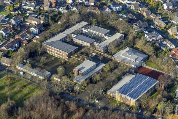 Aerial photo, Erich-Fried-Gesamtschule, Holsterhausen, Herne, Ruhr area, North Rhine-Westphalia, Germany, education, educational institution, DE, Europe, comprehensive school, educational institute, aerial photo, aerial photography, aerial photography, school, overview, bird's eye view, birds-eyes view, overview