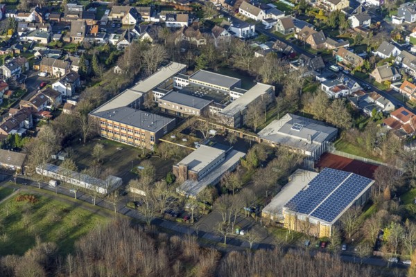 Aerial photo, Erich-Fried-Gesamtschule, Holsterhausen, Herne, Ruhr area, North Rhine-Westphalia, Germany, education, educational institution, DE, Europe, comprehensive school, educational institute, aerial photo, aerial photography, aerial photography, school, overview, bird's eye view, birds-eyes view, overview