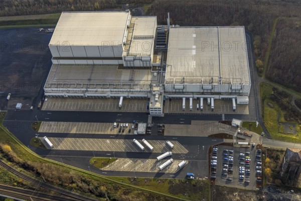 Aerial view, Nordfrost logistics centre, former colliery Unser Fritz, Am Malakowturm, Unser Fritz, Herne, Ruhr area, North Rhine-Westphalia, Germany, premises, DE, Europe, freight transport, logistics, logistics service, logistics centre, aerial photograph, aerial photography, aerial photography, Rhine-Ruhr metropolitan region, freight forwarding, deep-freeze logistics centre, transport, transport service, overview, bird's-eye view, birds-eyes view, former colliery, overview
