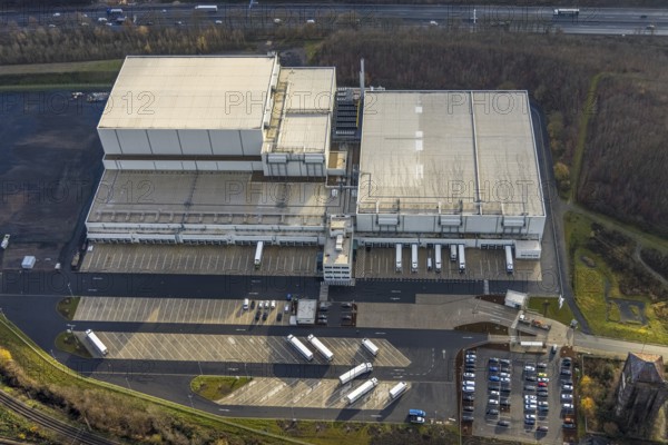 Aerial view, Nordfrost logistics centre, former colliery Unser Fritz, Am Malakowturm, Unser Fritz, Herne, Ruhr area, North Rhine-Westphalia, Germany, premises, DE, Europe, freight transport, logistics, logistics service, logistics centre, aerial photograph, aerial photography, aerial photography, Rhine-Ruhr metropolitan region, freight forwarding, deep-freeze logistics centre, transport, transport service, overview, bird's-eye view, birds-eyes view, former colliery, overview