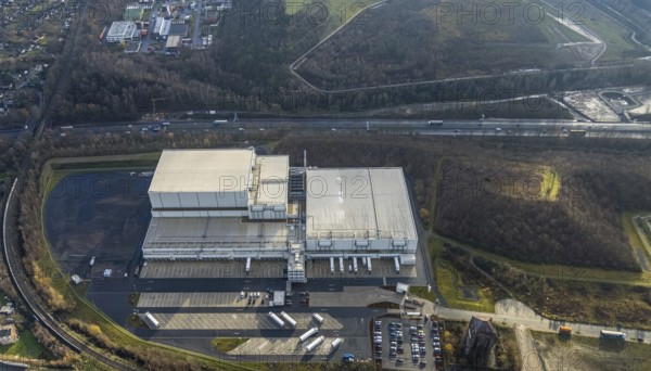Aerial view, Nordfrost logistics centre, former colliery Unser Fritz, Am Malakowturm, Unser Fritz, Herne, Ruhr area, North Rhine-Westphalia, Germany, premises, DE, Europe, freight transport, logistics, logistics service, logistics centre, aerial photograph, aerial photography, aerial photography, Rhine-Ruhr metropolitan region, freight forwarding, deep-freeze logistics centre, transport, transport service, overview, bird's-eye view, birds-eyes view, former colliery, overview
