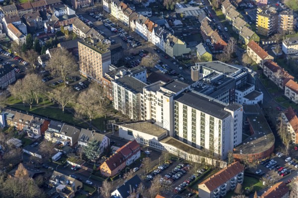 Aerial view, St. Anna Hospital, Wanne, Herne, Ruhr area, North Rhine-Westphalia, Germany, DE, Europe, healthcare, hospital, hospital street, clinic, clinic centre, hospital, aerial photograph, aerial photography, aerial photography, medical facility, medical aid, emergency service, overview, bird's eye view, overview, medical care