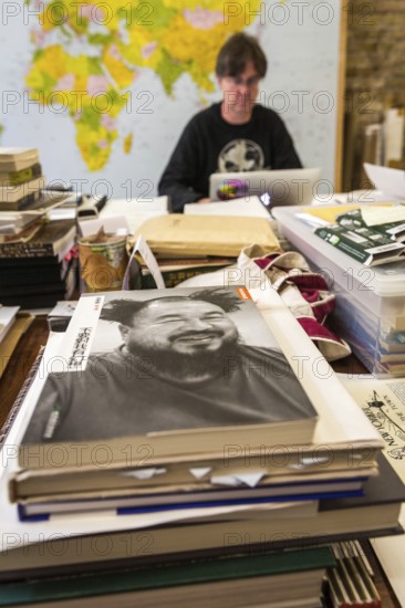 DEU Germany Germany Berlin The Chinese artist Ai Weiwei in his studio in the vaulted cellar of the Pfefferberg in the centre of Berlin