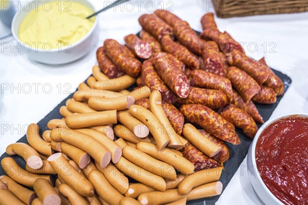 DEU Germany Germany Dresden Impressions of election day in the Saxon state capital. Buffet with sausage variations of the AFD