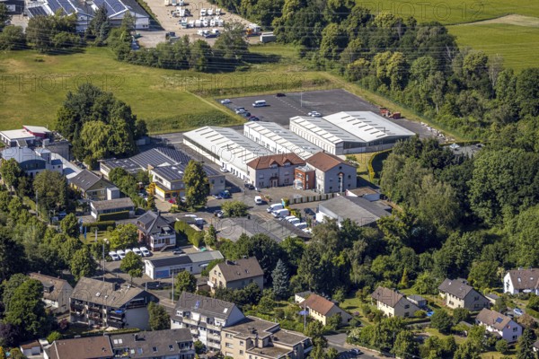 Aerial view, company premises Hattinger Straße 985, Linden, Bochum, Ruhr area, North Rhine-Westphalia, Germany, DE, Ennepe-Ruhr district, Europe, commercial enterprises, commercial area, commercial location, commercial use, aerial photograph, aerial photography, aerial photography, overview, bird's-eye view, bird's-eye view, overview