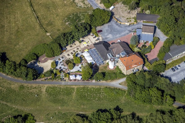 Aerial view, Landhaus Grum, Hattingen, Ruhr area, North Rhine-Westphalia, Germany, outdoor catering, beer garden, café, DE, Ennepe-Ruhr-Kreis, Europe, inn, gastronomy, aerial view, aerial photography, aerial photography, restaurant, overview, bird's eye view, birds-eyes view, overview
