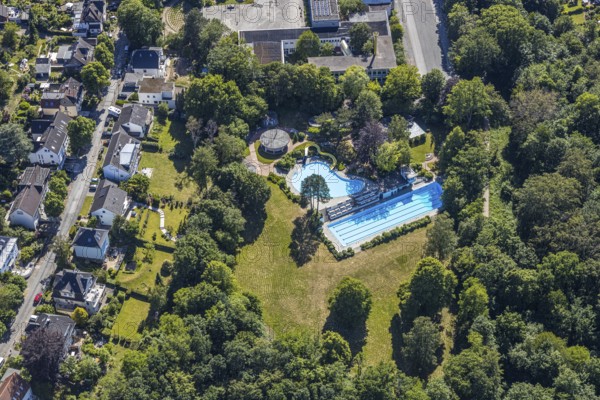 Aerial view, outdoor swimming pool Welper, Blankenstein, Hattingen, Ruhr area, North Rhine-Westphalia, Germany, bathing establishment, bathing resort, DE, Ennepe-Ruhr-Kreis, Europe, outdoor swimming pool, leisure, aerial view, aerial photography, aerial photography, swimming pool, overview, bird's-eye view, overview