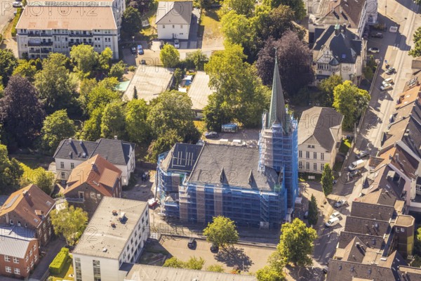 Aerial view, renovation of St. Peter and Paul Catholic Church, Hattingen, Ruhr area, North Rhine-Westphalia, Germany, place of worship, Bahnhofstraße, DE, Ennepe-Ruhr district, Europe, religious community, place of worship, church, parish, denomination, aerial view, aerial photography, aerial photography, religion, overview, bird's-eye view, overview