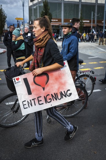 DEU Germany Germany Berlin Demonstration against rent increase and gentrification. poster with expropriation proposal