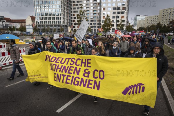 DEU Germany Germany Berlin Demonstration against rent increases and gentrification.banner for the expropriation of Deutsche Wohnen & Co