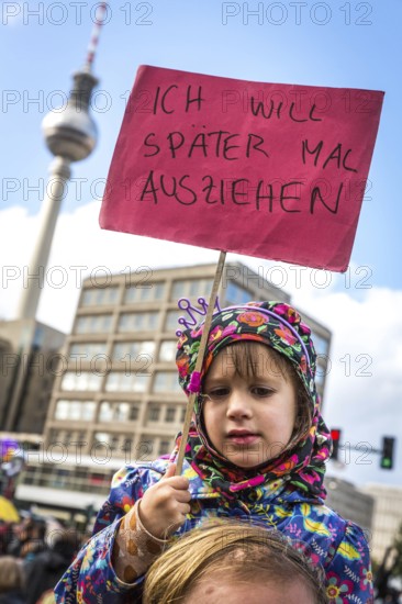 DEU Germany Germany Berlin Demonstration against rent increases and gentrification.child with the desire to have their own flat in the future