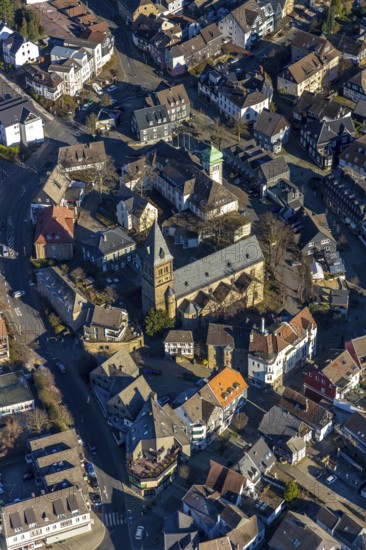 Aerial view, old town, town hall, Protestant collegiate church Herdecke, Ruhr area, North Rhine-Westphalia, Germany, Alte Stiftsstraße, authority, DE, Europe, religious community, place of worship, property tax, Herdecke, real estate, church, parish, church square, denomination, aerial view, aerial photography, aerial photography, religion, overview, bird's-eye view, living and life, residential area, residential buildings, residential neighbourhood, birds-eyes view, overview