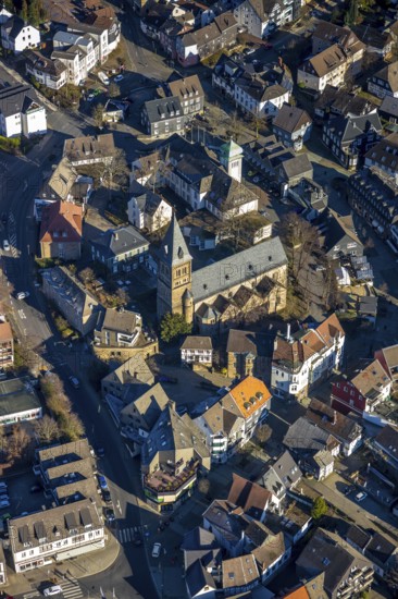 Aerial view, old town, town hall, Protestant collegiate church Herdecke, Ruhr area, North Rhine-Westphalia, Germany, Alte Stiftsstraße, authority, DE, Europe, religious community, place of worship, property tax, Herdecke, real estate, church, parish, church square, denomination, aerial view, aerial photography, aerial photography, religion, overview, bird's-eye view, living and life, residential area, residential buildings, residential neighbourhood, birds-eyes view, overview