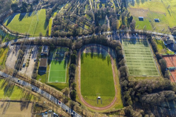 Aerial view, sports facility Herdecke Ende, new small playing field, Ende, Herdecke, Ruhr area, North Rhine-Westphalia, Germany, DE, Europe, football pitch, Kirchender Dorfweg, aerial view, aerial photography, aerial photography, sports, sports facilities, sports field, sports facility, overview, bird's eye view, birds-eyes view, overview