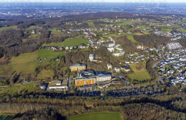 Aerial view, community hospital Herdecke, Waldorfkindergarten Herdecke, Herdecke, Ruhr area, North Rhine-Westphalia, Germany, general hospital, DE, Europe, Gerhard-Kienle-Weg, healthcare, property tax, high-rise buildings, hospital, real estate, clinic, clinic centre, hospital, aerial photograph, aerial photography, aerial photography, medical facility, medical aid, overview, bird's-eye view, living and life, residential area, residential buildings, anthroposophic medicine, birds-eyes view, holistic medicine, overview, medical care