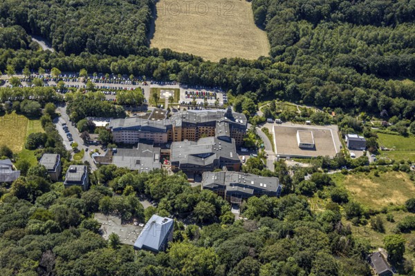 Aerial view, Community Hospital Herdecke, Waldorfkindergarten Herdecke, Herdecke, Ruhr area, North Rhine-Westphalia, Germany, General Hospital, DE, Europe, GKH Herdecke, Gerhard-Kienle-Weg, Healthcare, Property tax, Green trees, High-rise buildings, Hospital, Heliport, Real estate, clinic, clinical centre, hospital, aerial view, aerial photography, aerial photography, medical facility, medical aid, overview, bird's-eye view, living and life, residential area, residential buildings, anthroposophic medicine, birds-eyes view, holistic medicine, overview, medical care