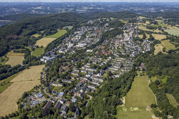 Aerial view, local view Kirchende, Herdecke, Ruhr area, North Rhine-Westphalia, Germany, Am Berge, education, educational institution, DE, Eicklohweg, Europe, primary school, green trees, educational institute, aerial view, aerial photography, aerial photography, school, Kirchende retirement home, overview, bird's-eye view, forest area, birds-eyes view, former Albert-Schweitzer-School, former primary school Im Dorf, overview