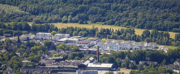 Aerial view, Idealspaten Bredt GmbH plant, new development area, residential area Walter-Freitag-Straße, at Herdecke railway station, Herdecke, Ruhr area, North Rhine-Westphalia, Germany, DE, Europe, commercial enterprises, commercial area, commercial location, commercial use, property tax, HGWG, real estate, industrial plants, industrial area, industrial site, aerial view, aerial photography, aerial photography, overview, bird's-eye view, residential area, housing and living, residential area, residential buildings, residential project old quarry, residential quality, residential neighbourhood, housing estate, birds-eyes view, overview