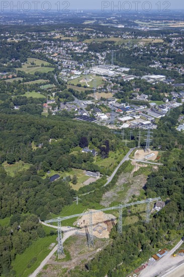 Aerial view, industrial area Gahlenfeld, construction site power line, end, Herdecke, Ruhr area, North Rhine-Westphalia, Germany, construction work, construction area, construction site, construction measure, construction project, construction site, DE, Europe, Gahlenfeld, Gahlenfeldstraße, commercial area, commercial park, industrial site, aerial photograph, aerial photography, aerial photography, overview, bird's-eye view, bird's-eye view, overview