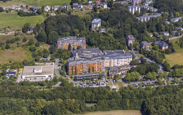 Aerial view, Community Hospital Herdecke, Waldorfkindergarten Herdecke, Herdecke, Ruhr area, North Rhine-Westphalia, Germany, General Hospital, DE, Europe, GKH Herdecke, Gerhard-Kienle-Weg, Healthcare, Property tax, Green trees, High-rise buildings, Hospital, Heliport, Real estate, clinic, clinical centre, hospital, aerial view, aerial photography, aerial photography, medical facility, medical aid, overview, bird's-eye view, living and life, residential area, residential buildings, anthroposophic medicine, birds-eyes view, holistic medicine, overview, medical care