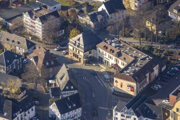 Aerial view, Sparkasse Herdecke, Stiftstraße, Herdecke, Ruhr area, North Rhine-Westphalia, Germany, DE, Europe, birds-eyes, view, aerial photography, aerial photography, overview, bird's eye view, bank, money, interest, capital, loan, money economy, stock exchange, investor, means of payment, finance
