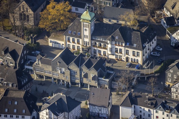 Aerial view, town hall city of Herdecke, Herdecke, Ruhr area, North Rhine-Westphalia, Germany, DE, Europe, birds-eyes, view, aerial photography, aerial photography, aerial photography, overview, bird's eye view, citizen's office, citizens' office, identity card, passport, driving licence, registry office, residents' registration office, town hall