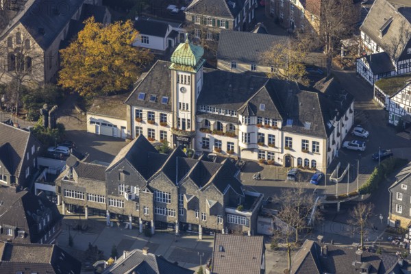 Aerial view, town hall city of Herdecke, Herdecke, Ruhr area, North Rhine-Westphalia, Germany, DE, Europe, birds-eyes, view, aerial photography, aerial photography, aerial photography, overview, bird's eye view, citizen's office, citizens' office, identity card, passport, driving licence, registry office, residents' registration office, town hall